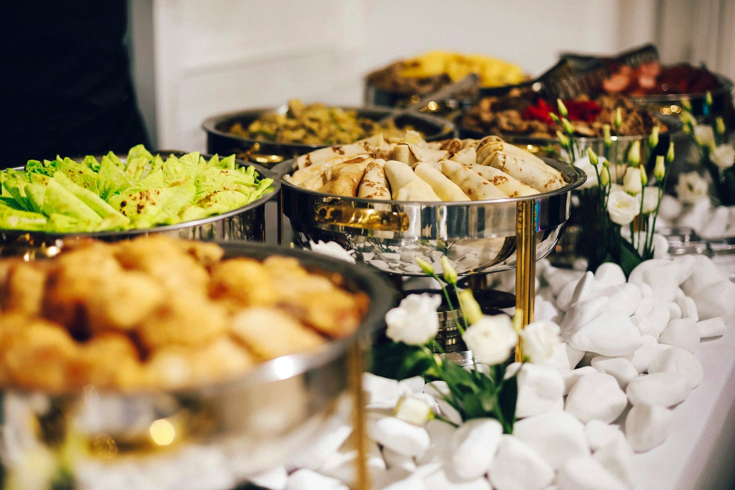 A polished buffet prepared for a catered gathering